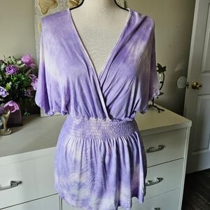 Tie dye purple and white V neck top